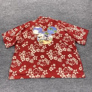 DisneyStore Shirt Mens 2X Large Red Floral Short Sleeve Button Hawaiian Resort
